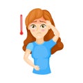 Young Woman Experiencing Fever and High Temperature Vector Illustration