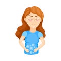 Young Woman Experiencing Flatulence or Bloat Vector Illustration