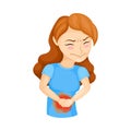 Young Woman Experiencing Pain in Stomach Vector Illustration