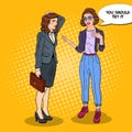 Young Woman Explaining Something to Businesswoman. Pop Art illustration Royalty Free Stock Photo