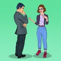 Young Woman Explaining Something to Man. Pop Art illustration Royalty Free Stock Photo