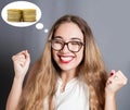 Young woman is expressing the desire to have money