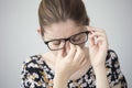 Young woman with eye fatigue Royalty Free Stock Photo