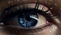 Young woman eye, macro view, reflecting beauty and nature generated by AI