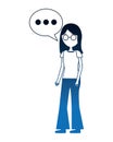 Young woman with eyeglasses and speech bubble