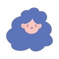 Young woman face curly hair cartoon character female design