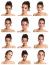 Young woman face expressions composite isolated