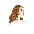 Young woman face. Female portrait. Lady profile with beautiful long hair. Beauty salon symbol