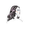 Young woman face. Female portrait. Lady profile with beautiful long hair. Beauty salon symbol