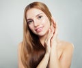 Young woman face portrait. Model girl with healthy hair and clear skin on white background Royalty Free Stock Photo