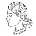 Young woman face profile, beautiful girl portrait, female head side view line icon. Hairstyle, skin care. Facial avatar vector