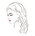 Young woman face, fashion sketch, black and white linear face drawing. Vector illustration, poster, banner, logo Royalty Free Stock Photo