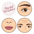 Young woman facial wrinkles troubles for anti wrinkle process cream vector illustration Royalty Free Stock Photo