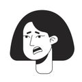 Young woman feeling offended flat line monochromatic vector character head