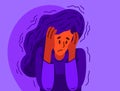 Young woman feeling stressed and uncomfortable, vector illustration of a person having mental disorder panic and anxiety,