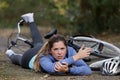 Young woman fell from bike