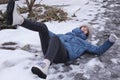 Young woman fell after slipping on icy road