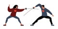 A young woman fencing with her boyfriend. The concept of a love duel. Jealous lovers. Royalty Free Stock Photo