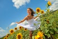 Young woman on field in summer Royalty Free Stock Photo