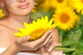 Young woman on field in summer Royalty Free Stock Photo