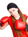 Young woman fighter with boxing gloves Royalty Free Stock Photo