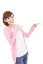 Young woman finger pointing something Royalty Free Stock Photo