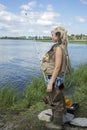 Young woman fishing Royalty Free Stock Photo