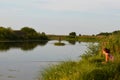 Young woman is fishing