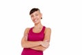 Young woman in fitness outfit isolated over white background smi Royalty Free Stock Photo