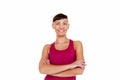 Young woman in fitness outfit isolated over white background smi Royalty Free Stock Photo