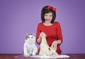 Young woman and a fluffy cat preparing dough Royalty Free Stock Photo