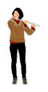 Young woman flute music playing vector. Flutist musician performer with wind musical instrument illustration.