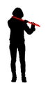 Young woman flute music playing vector. Flutist musician performer with wind musical instrument illustration. Street performer.