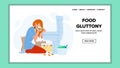 Young Woman With Food Gluttony Problem Vector