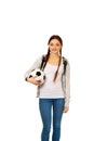 Young woman with foot ball. Royalty Free Stock Photo