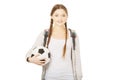 Young woman with foot ball. Royalty Free Stock Photo