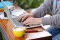 Young woman of freelancer working using laptop computer in coffee shop, Communication technology and Business concept