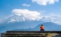 Young woman in front of Annapurna range view, Himalaya Royalty Free Stock Photo