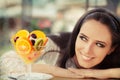 Young Woman with Fruit Salad Dessert Royalty Free Stock Photo