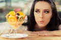 Young Woman with Fruit Salad Dessert Royalty Free Stock Photo