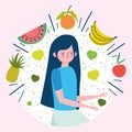 Young woman fruits and vegetables fresh healthy life Royalty Free Stock Photo