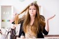 The young woman frustrated at her messy hair Royalty Free Stock Photo