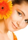 Young woman with gerber flower Royalty Free Stock Photo