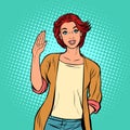 Young woman gesture Hello Royalty Free Stock Photo