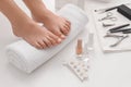 Young woman after getting professional pedicure in beauty salon, closeup Royalty Free Stock Photo