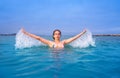 Young woman girl bath in the Ibiza beach Royalty Free Stock Photo