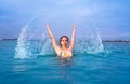 Young woman girl bath in the Ibiza beach Royalty Free Stock Photo