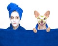 Wellness beauty mask girl and dog Royalty Free Stock Photo