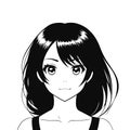 Young woman, girl with big eyes. Anime cartoon character. Black and white sketch. Vector illustration Royalty Free Stock Photo