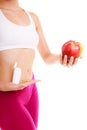 Woman holding vitamins and apple. Health care Royalty Free Stock Photo